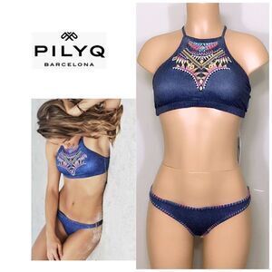 PILYQ Cayman Embroidered Gypsy halter bikini .D-cup/M-bottom NWT